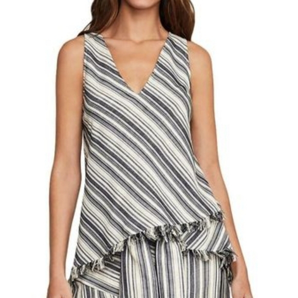 BCBGMaxAzria Tops - BCBGMaxAzria NWOT Stripe‎ Fringe Asymmetric Sleeveless Top Boho Going Out XS